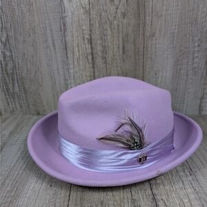 Lavender Felt Fedora with Satin Band and Feather